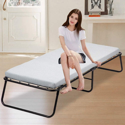 Cama plegable portátil con colchón, cama plegable tamaño individual, cama de