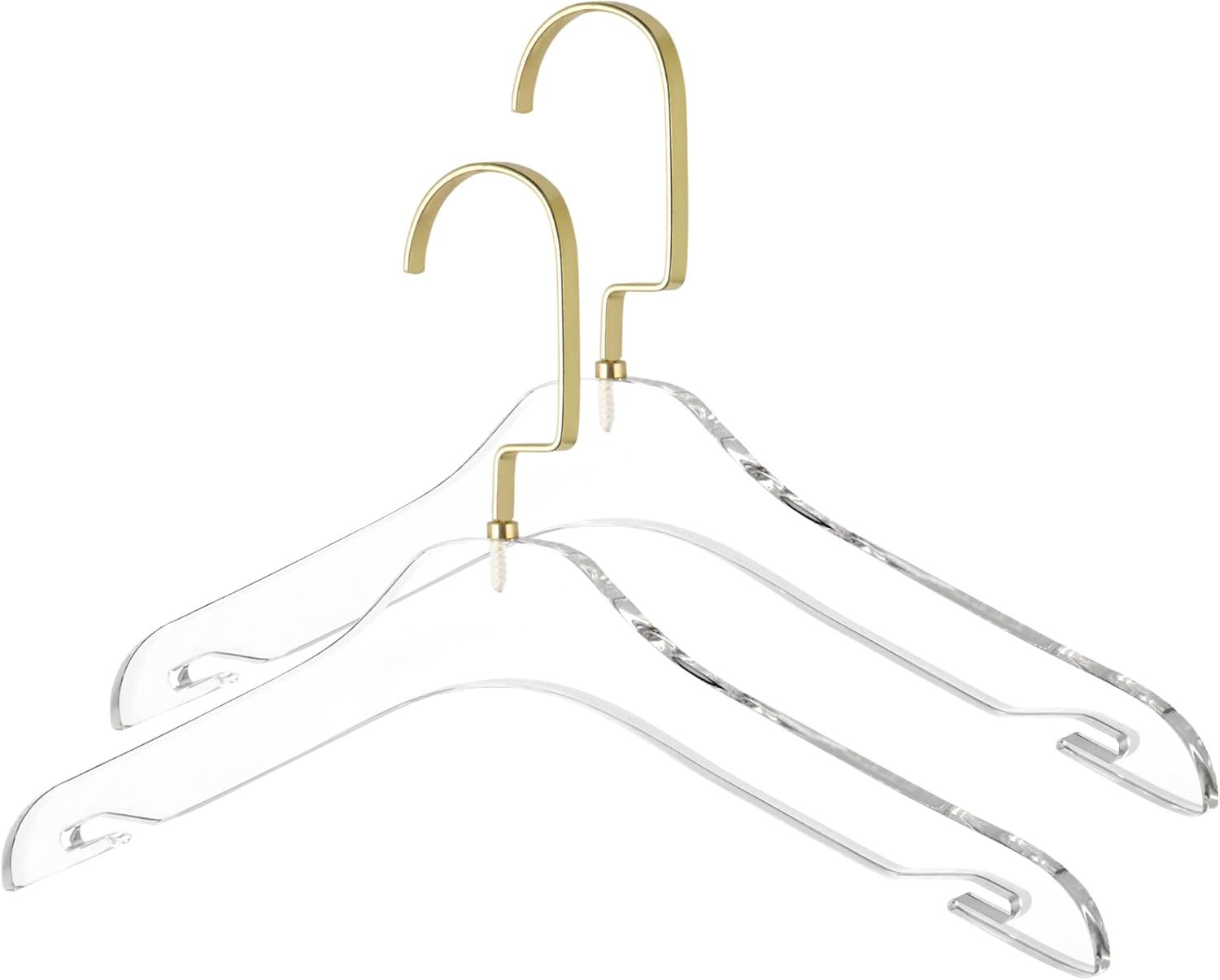 Elegantes perchas de acrílico transparente con gancho dorado, colgador de ropa