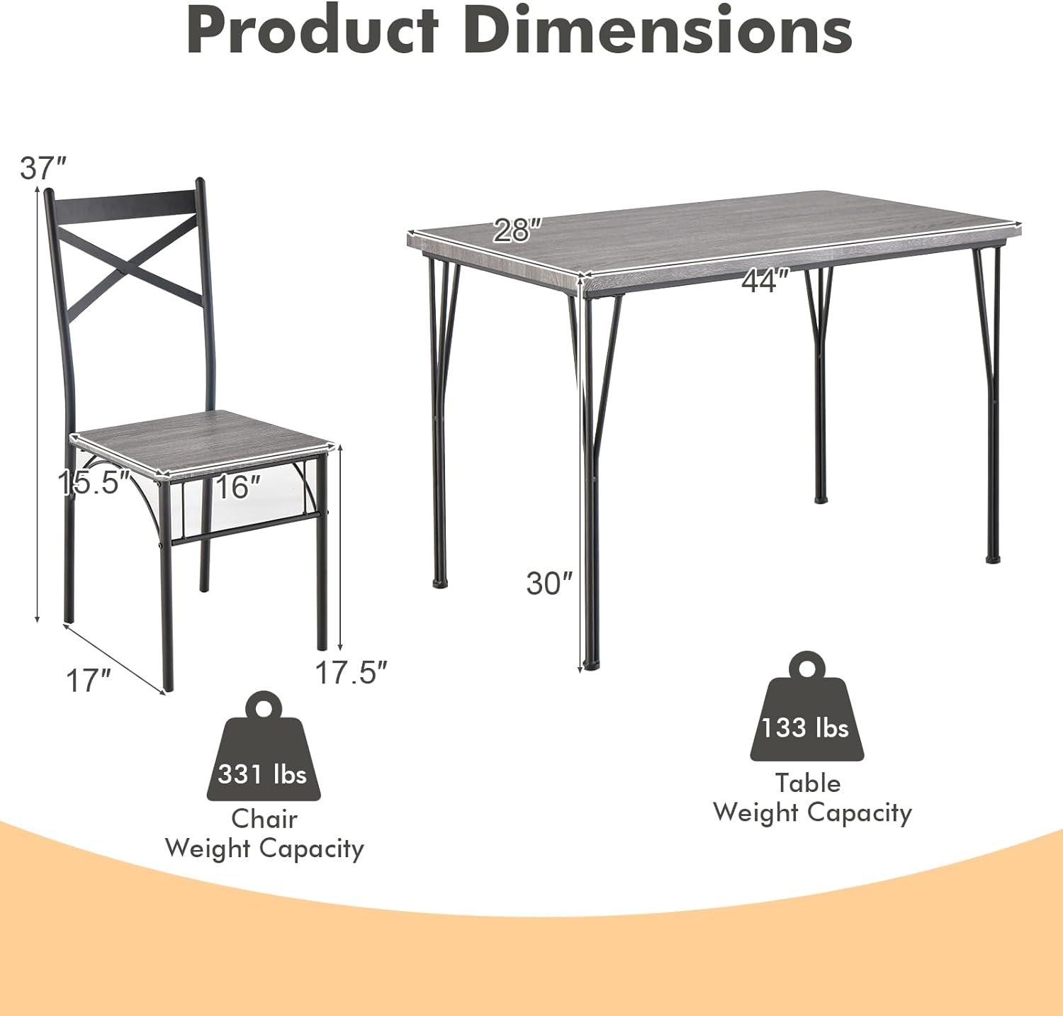 Juego de mesa de comedor para 4, 5 piezas rectangulares de mesa de cocina y