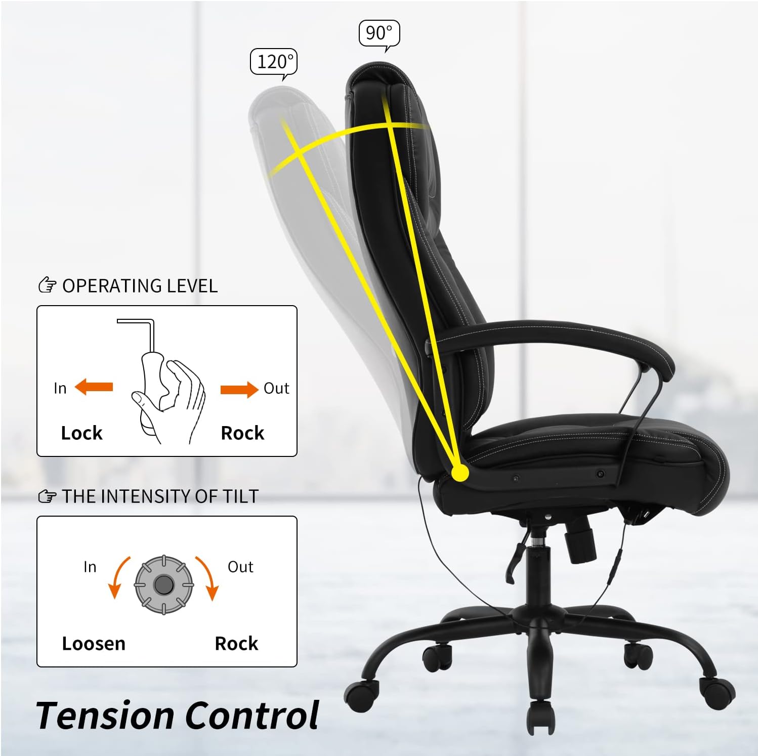 Silla de oficina grande y alta para personas pesadas, 500 libras, silla de...