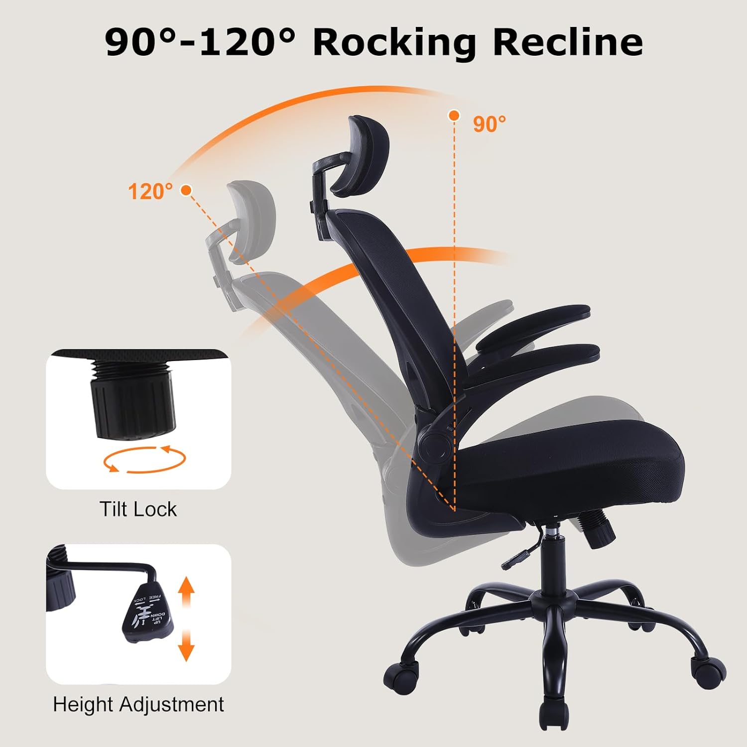 Silla de oficina ergonómica de escritorio, cómoda altura ajustable con ruedas,...