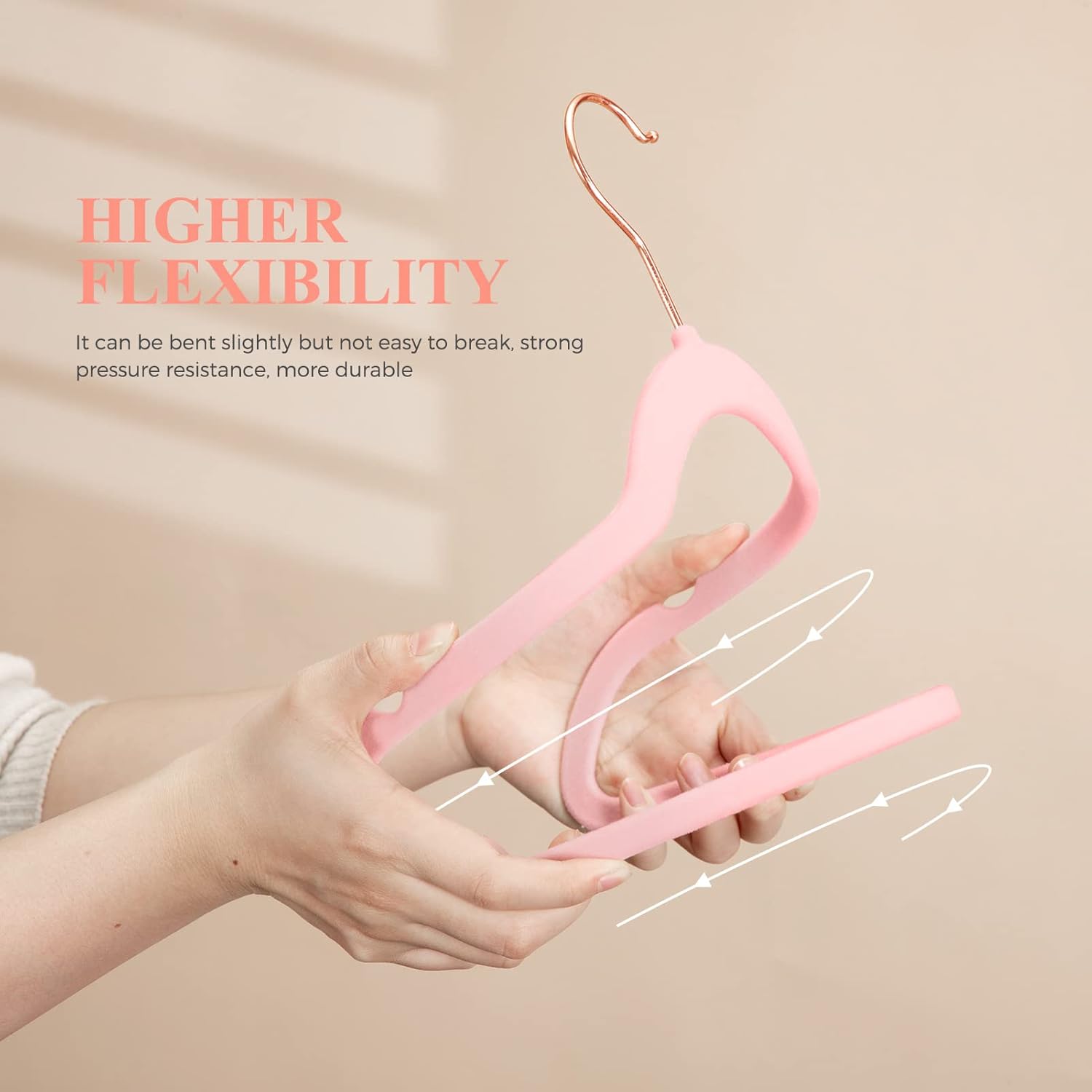 Paquete de 50 perchas de terciopelo rosa, perchas de fieltro antideslizantes,