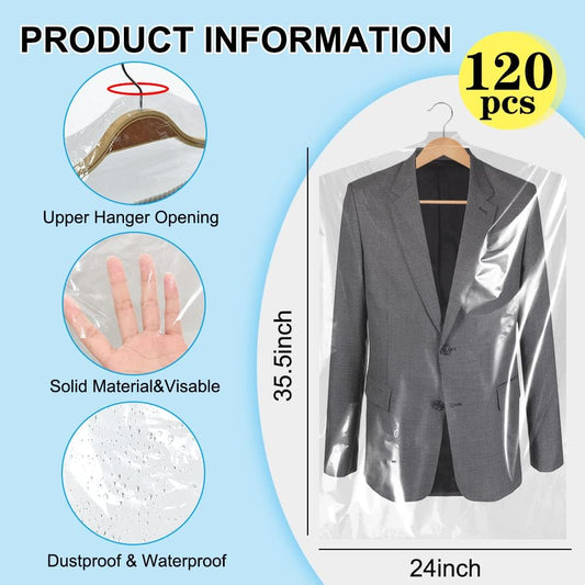 BEISHIDA 120 bolsas de plástico para ropa de 35.5 pulgadas, bolsas de limpieza...