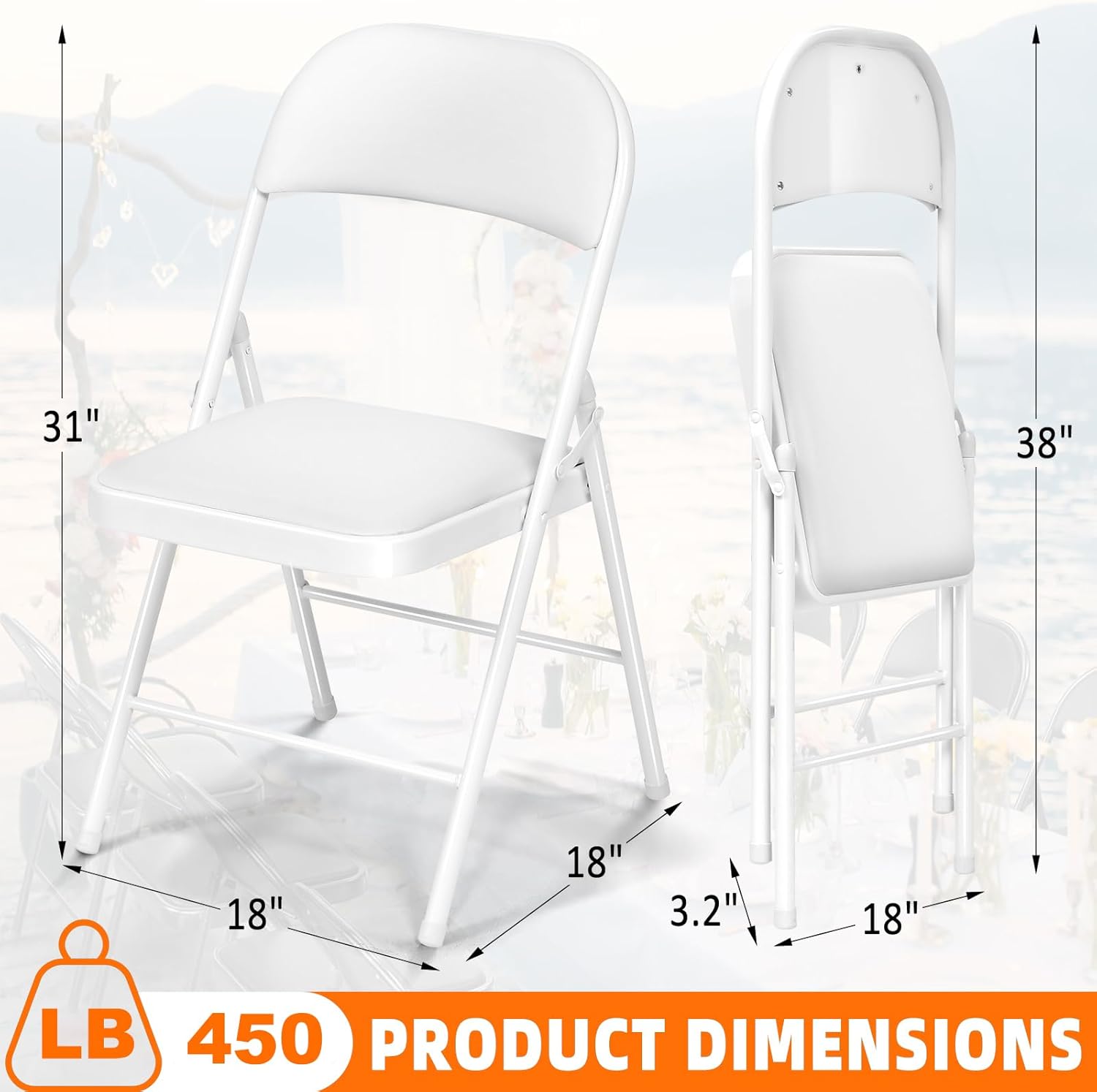Sillas plegables con asientos acolchados, paquete de 4 sillas plegables...