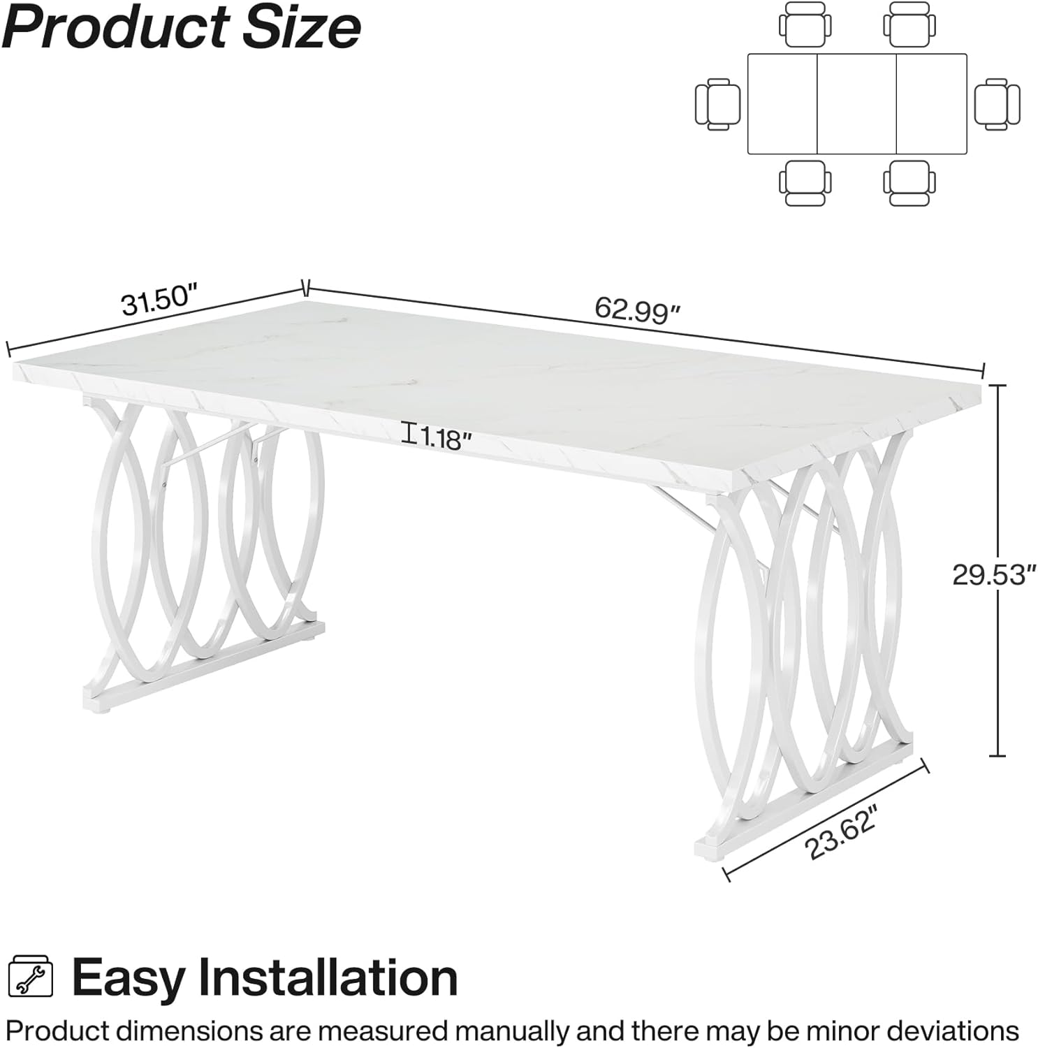 Mesa de comedor moderna, mesa de cocina grande de 63 pulgadas para 4-6