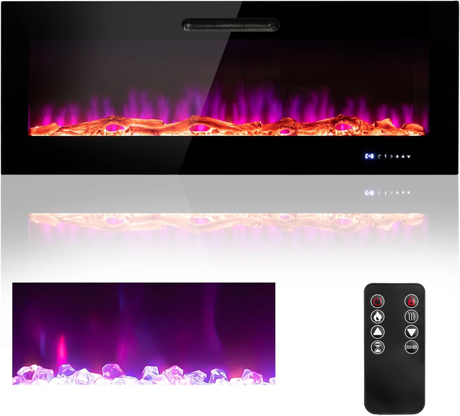 COSTWAY Chimenea eléctrica de 60 pulgadas de ancho, 750 W1500 W empotrada y...