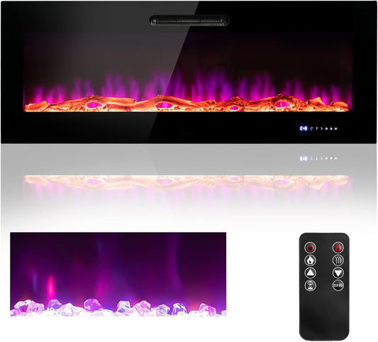 COSTWAY Chimenea eléctrica de 60 pulgadas de ancho, 750 W1500 W empotrada y...