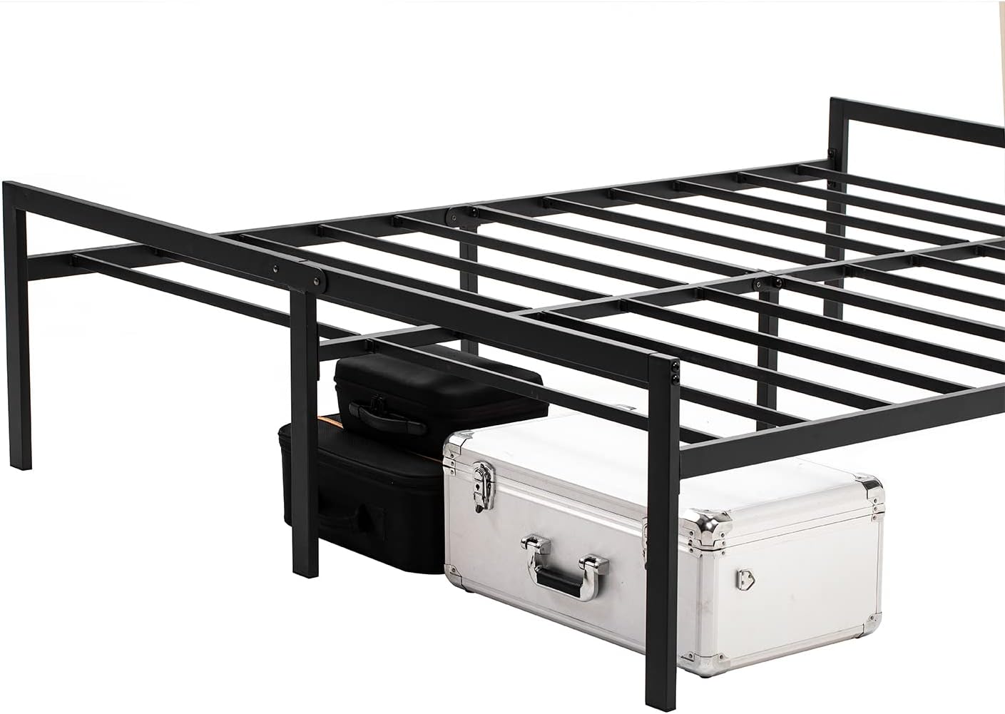 Base de cama de metal Calafornia King, cama de plataforma de metal negro de 14...