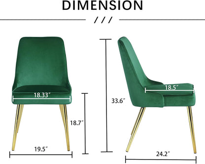 Juego de 2 sillas de comedor verdes, modernas sillas tapizadas de terciopelo de