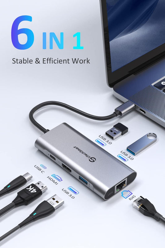 UtechSmart Hub USB C, adaptador multipuerto USB C Ethernet, 6 en 1 USB C a HDMI...