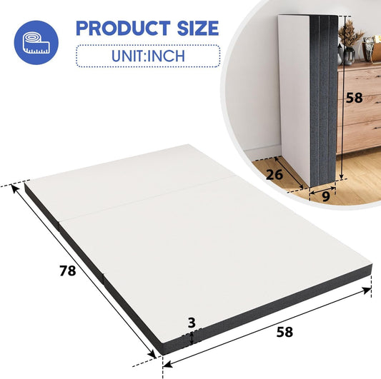 Colchón plegable triple de 34 pulgadas con funda, colchón de espuma