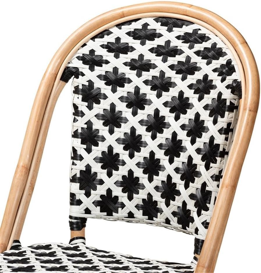 Baxton Studio Ambre Francés Blanco y Negro Tejido Natural Rattan Bistro Silla