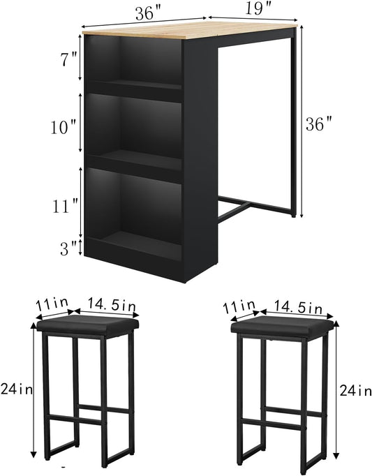 Mesa de comedor de 3 piezas con 3 estantes de almacenamiento, mesa de bar y