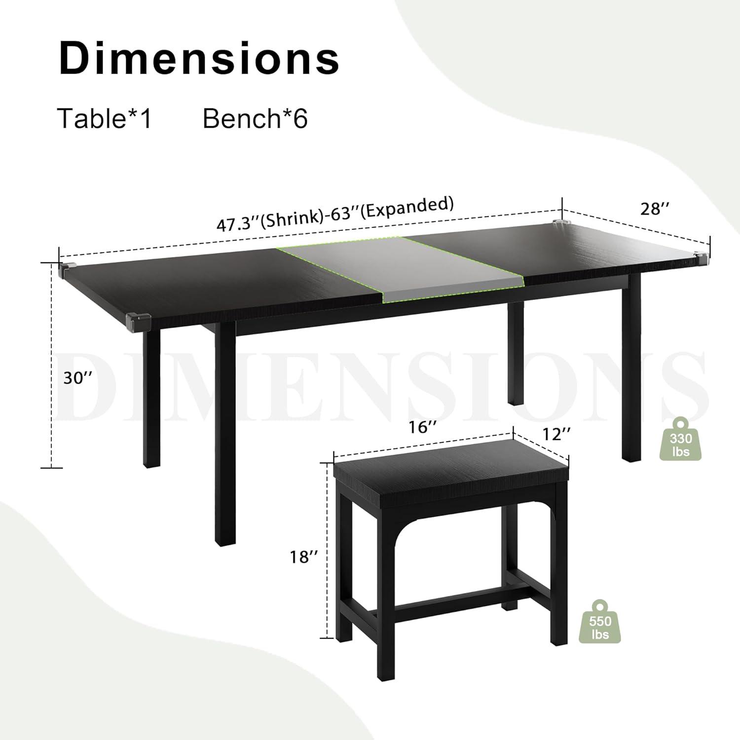 Feonase Juego de mesa de comedor de 7 piezas con 6 taburetes, juego de mesa de