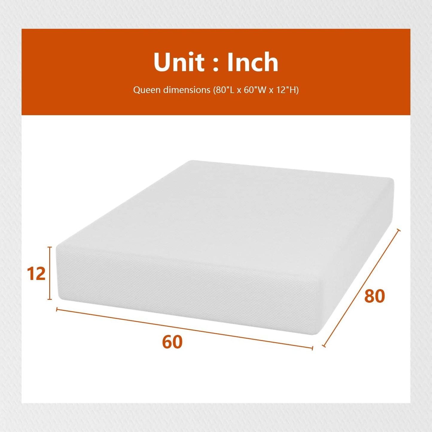 Colchón Queen de espuma viscoelástica de gel de 12 pulgadas con funda de