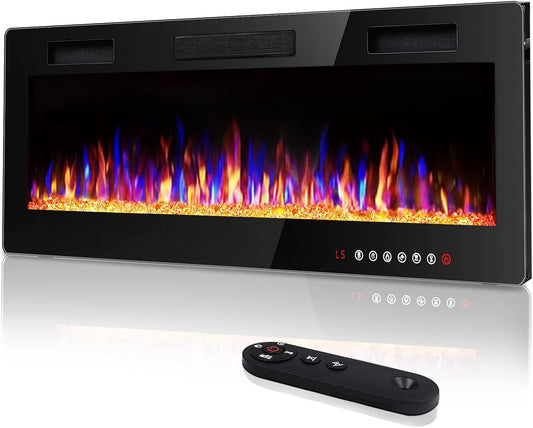 Vitesse Chimenea eléctrica ultrafina de 50 pulgadas en la pared empotrada y...