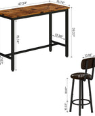 Mesa industrial de altura de pub con 2 taburetes tapizados de poliuretano, mesa