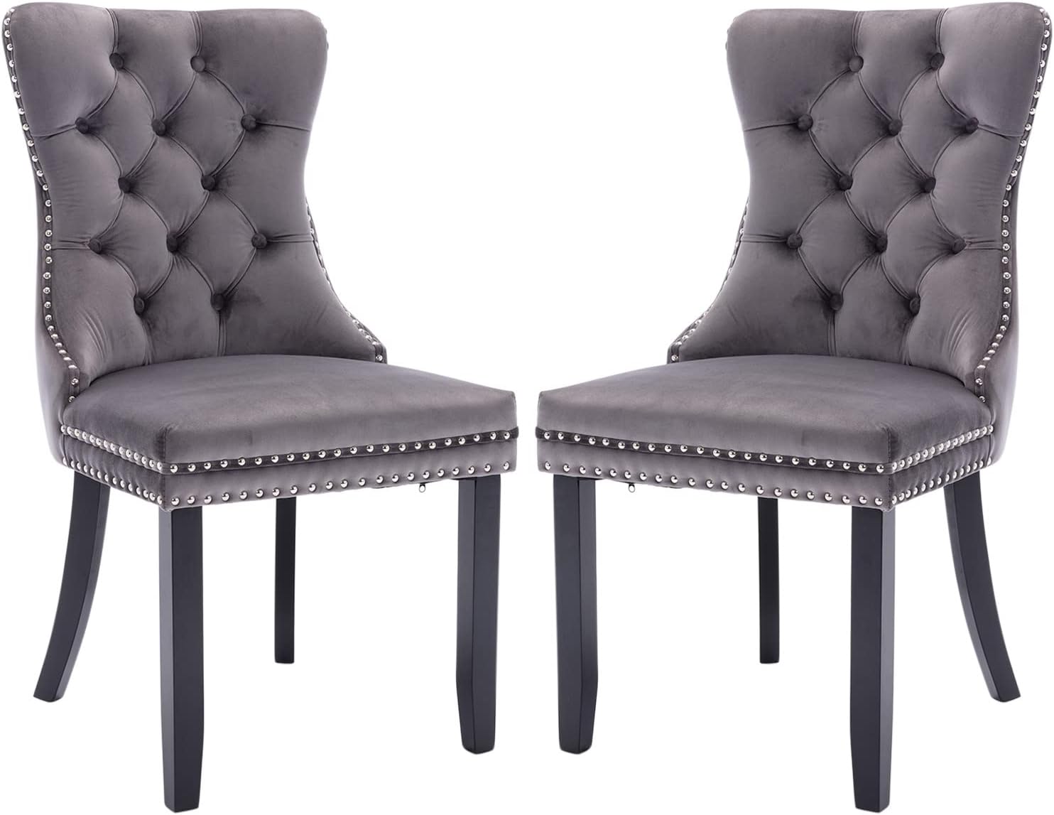 Juego de 2 sillas de comedor de terciopelo, sillas de comedor copetudas con...