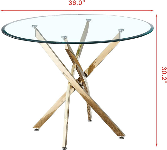 Mesa de comedor redonda de vidrio de 36 pulgadas para 4, mesa circular moderna