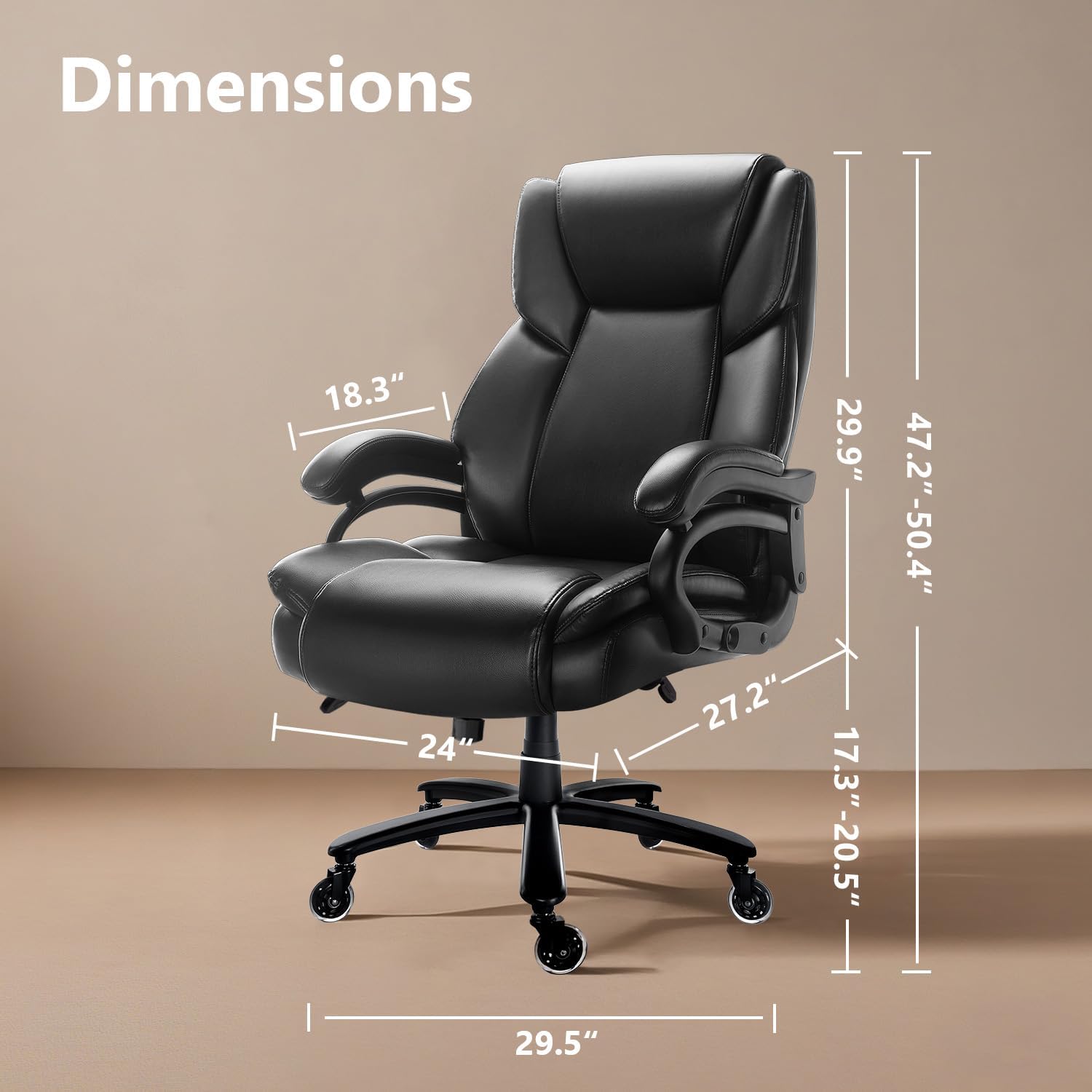 Waleaf Silla de oficina grande y alta de 500 libras, silla de oficina ejecutiva...