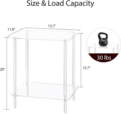 Juego de 2 mesas auxiliares de acrílico, mesita de noche pequeña para sala de