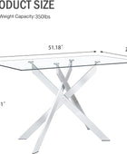 Mesa de comedor de cristal de 51 pulgadas para 4, mesa de comedor moderna de