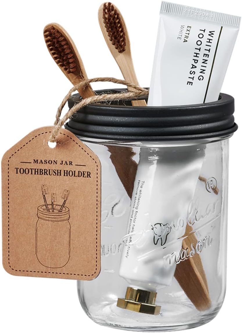 Amolliar Mason Jar - Juego de accesorios de baño de 4 piezas, dispensador de...