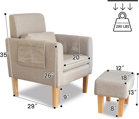 TAKUKA Silla decorativa moderna con juego otomano, cómodo sillón de tela con...