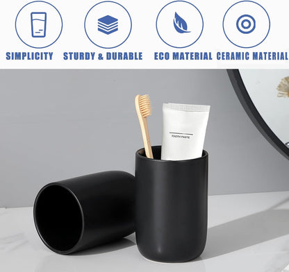 Soportes para cepillos de dientes negros mate para baños, juego de 2 tazas de