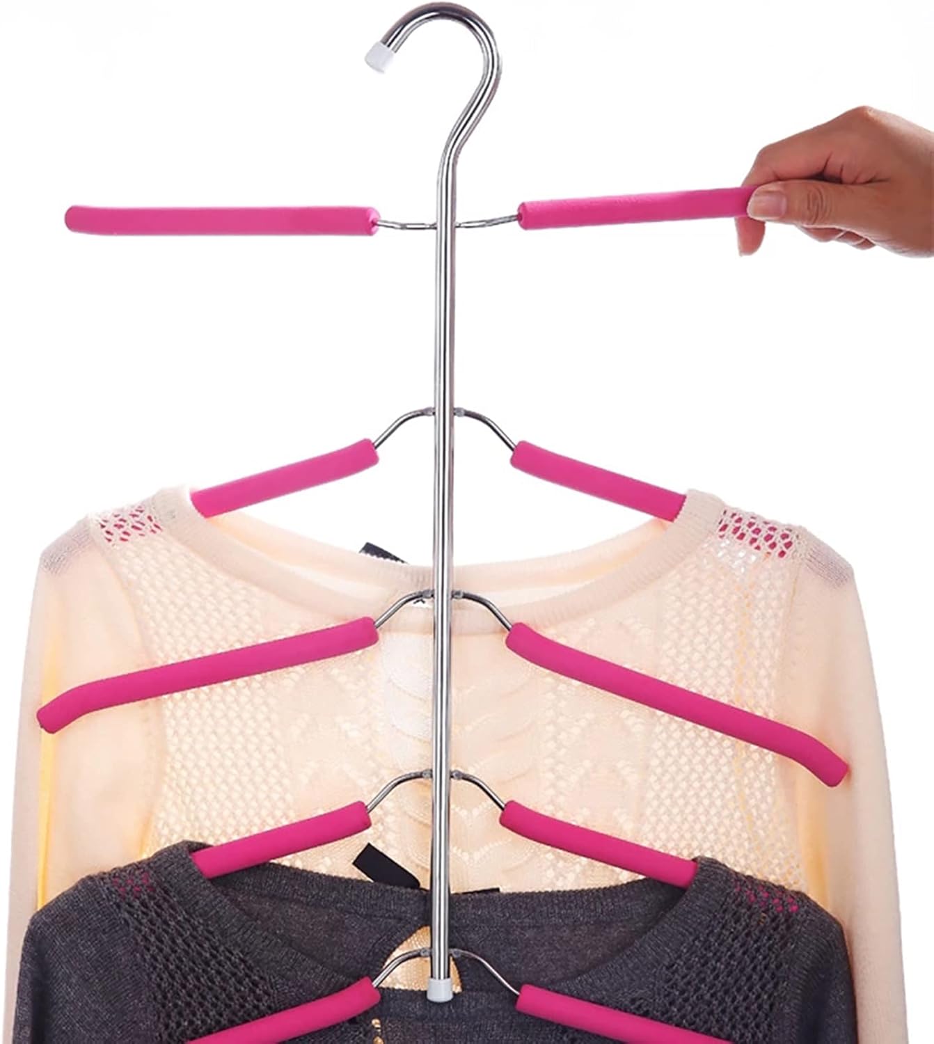 Paquete de 3 perchas de ropa 5 en 1 que ahorran espacio cromadas y de espuma