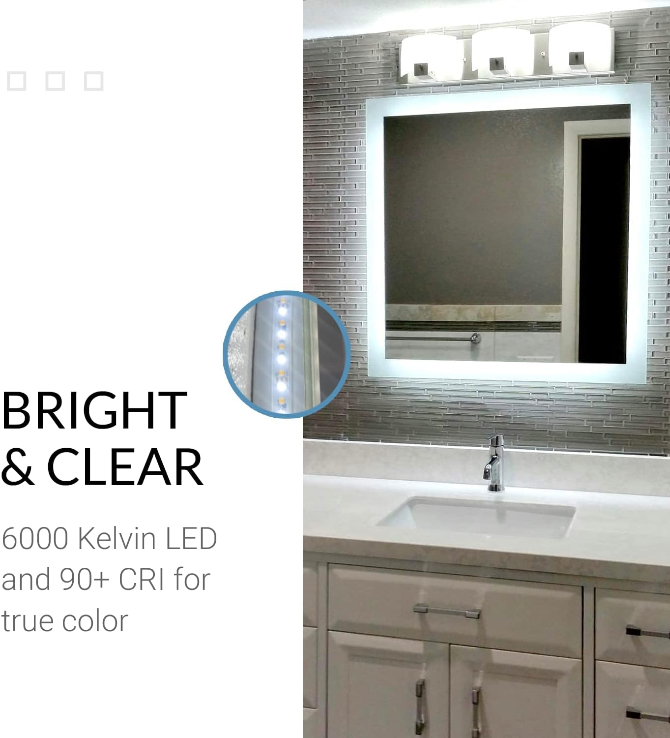 Mirrors & Marble Espejo de baño LED con luces, espejo rectangular iluminado...