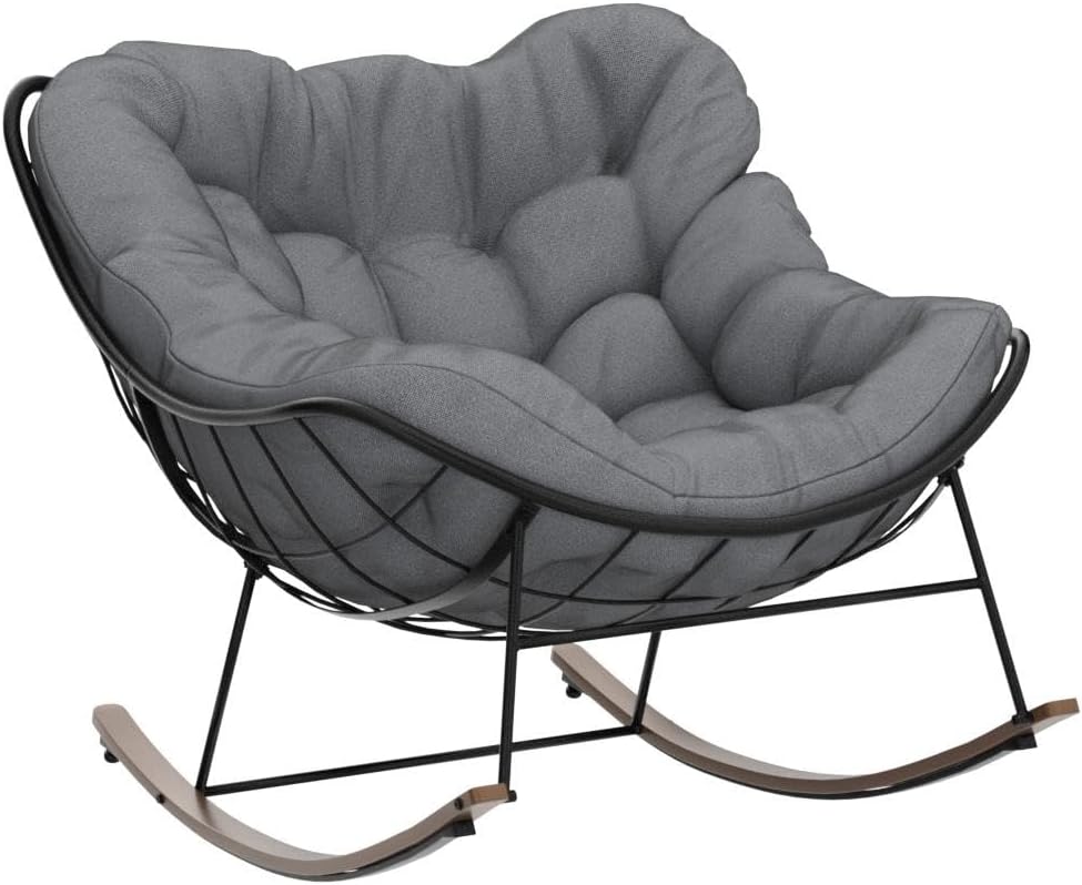 Grand patio Mecedora para exteriores, mecedora Papasan con revestimiento...