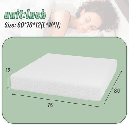 Colchón de espuma viscoelástica de gel de 12 pulgadas con funda de cremallera
