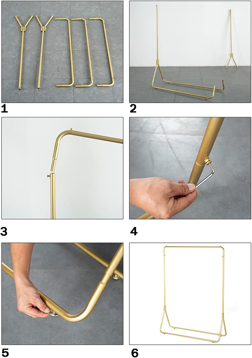 Perchero de ropa de metal dorado, barandillas de ropa resistentes y estante de
