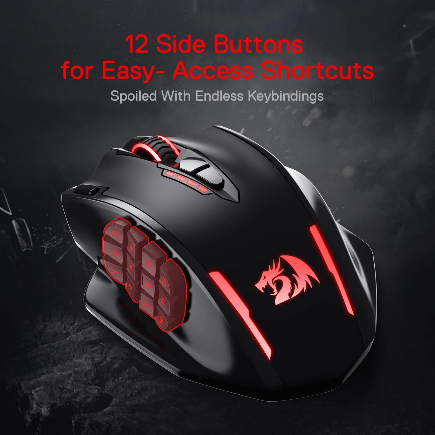 Redragon - Mouse MMO M913 Impact Elite inalámbrico para videojuegos, 16 000...