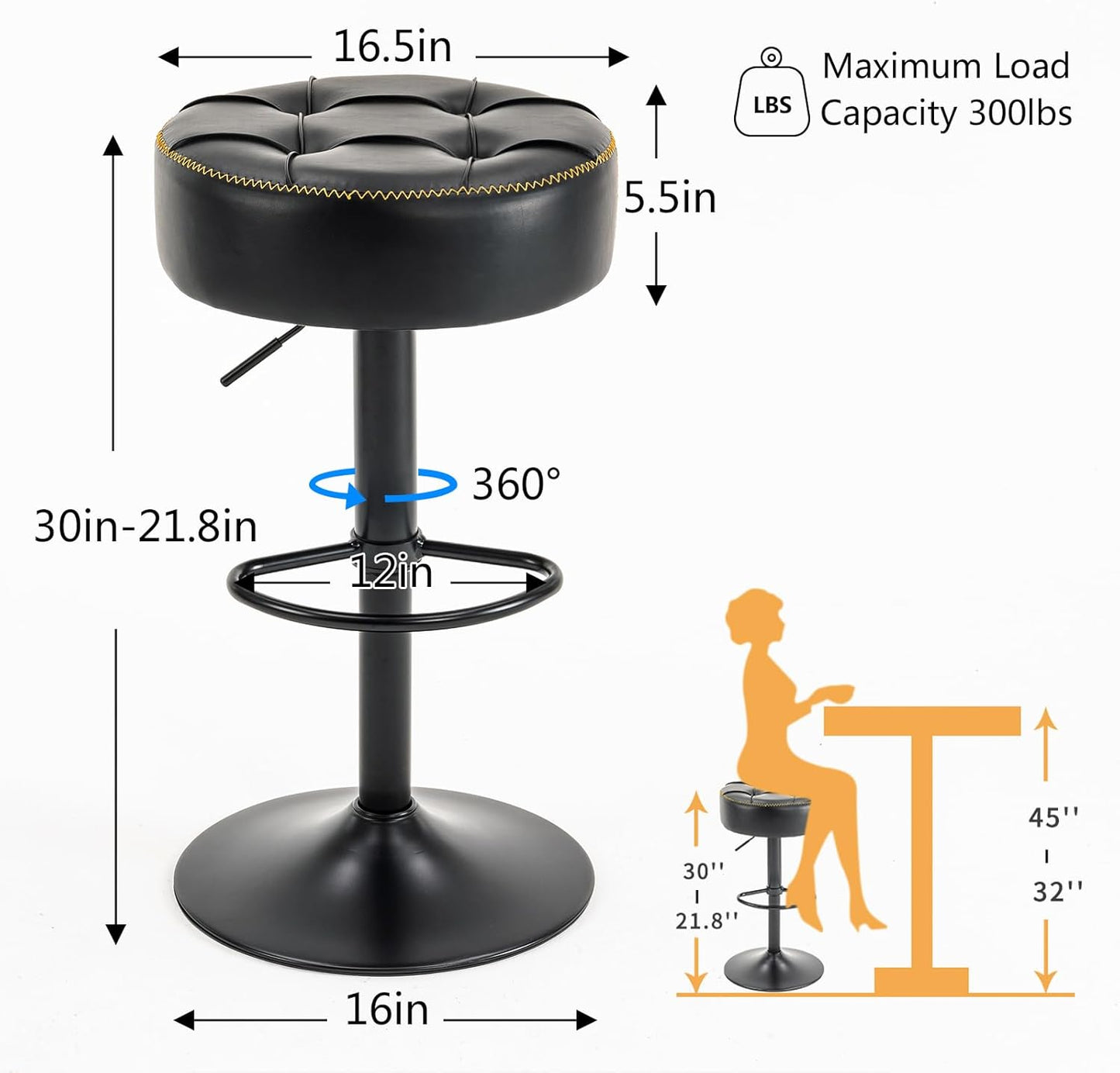 Taburetes de bar circulares giratorios modernos de altura ajustable de 360,