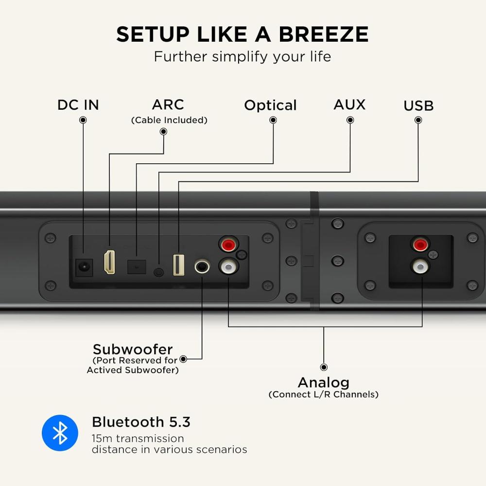 Barra de sonido de 2.2 canales y 100 W para Smart TV