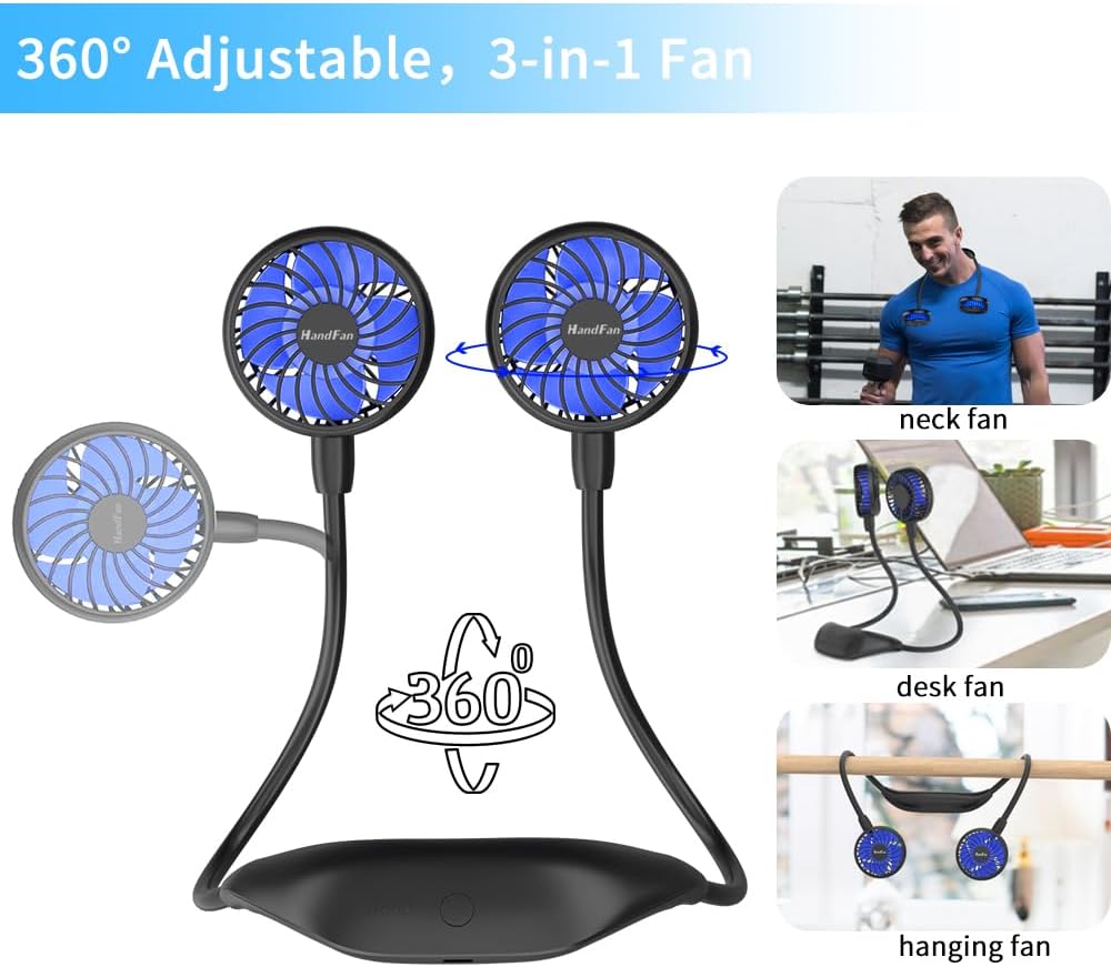 HandFan Ventilador de cuello de 5000 mAh portátil, recargable, ventiladores...