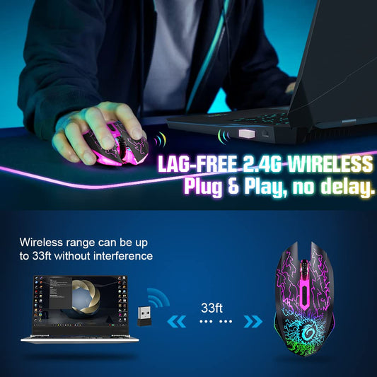 VersionTECH. Ratón inalámbrico para juegos, mouse de computadora recargable con...