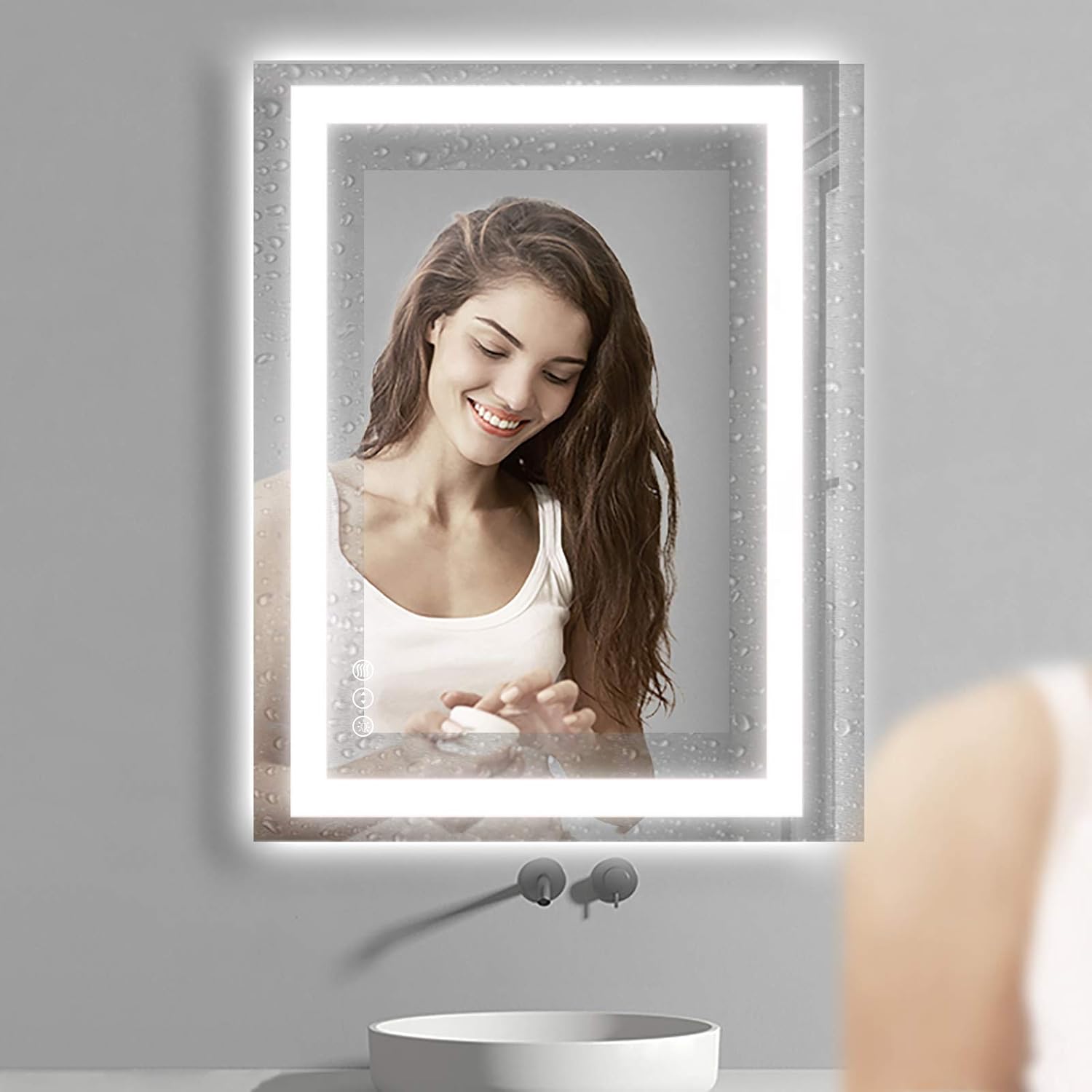 Amorho - Espejo de pared para tocador de baño, de 40x32 pulgadas, con luz LED...