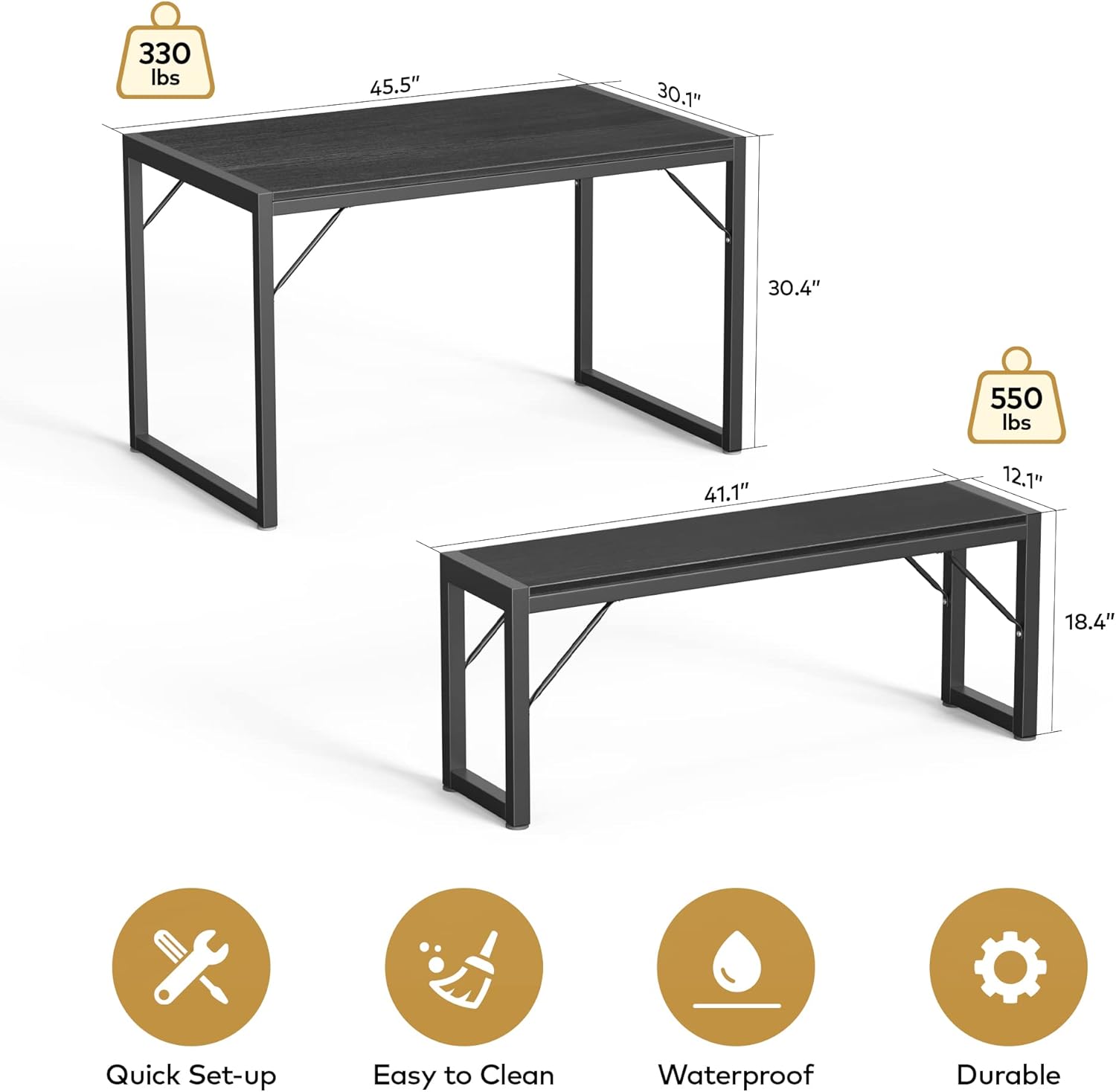 Gizoon Juego de mesa de comedor de 45.5 pulgadas para 4, juego de mesa de...