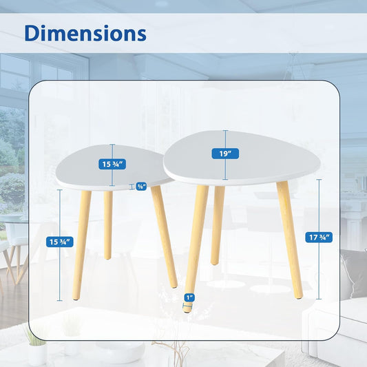 Juego de 2 mesas semianidables modernas con patas de madera, mesa auxiliar...