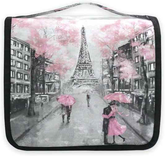 Bolsa de aseo colgante, Francia París, Torre Eiffel, arte de acuarela, hojas,