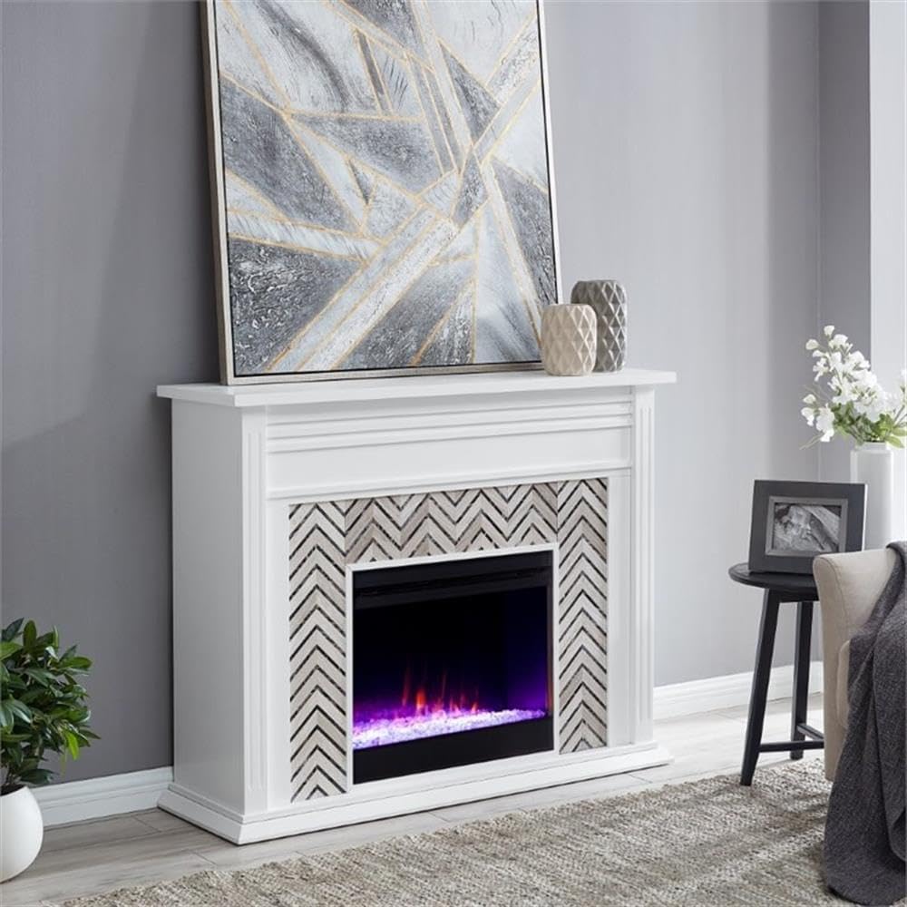 BOWERY HILL Chimenea eléctrica que cambia de color de mármol en blanco