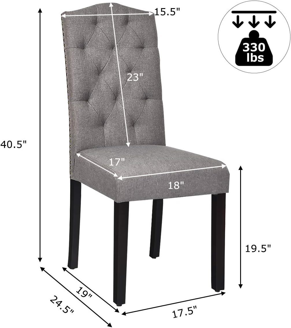 Giantex Juego de 2 sillas de comedor de tela copetuda con cabeza de clavo,...