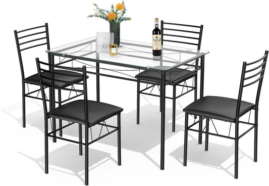 Juego de comedor de 5 piezas para 4 personas, mesa y sillas de cristal para el