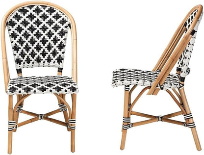 Baxton Studio Ambre Francés Blanco y Negro Tejido Natural Rattan Bistro Silla