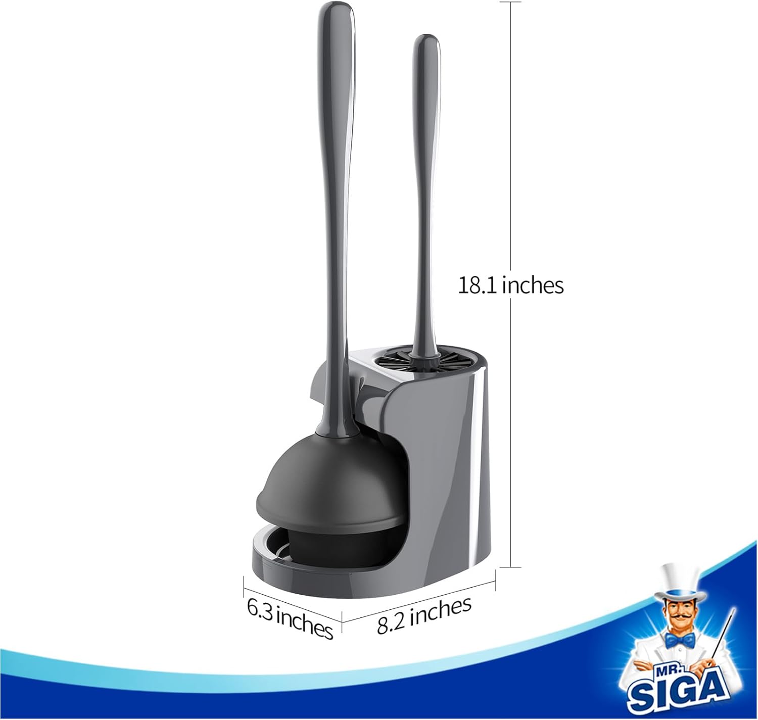 MR.SIGA Combo de émbolo de inodoro y cepillo para limpieza de baño, gris, 2...
