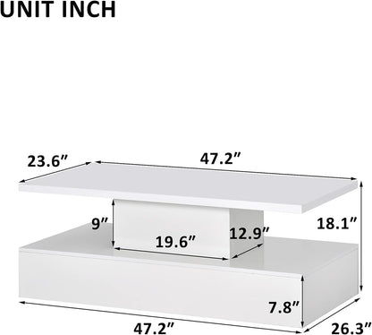 Mesa de centro blanca clara LED de 2 niveles, mesa de cóctel de diseño