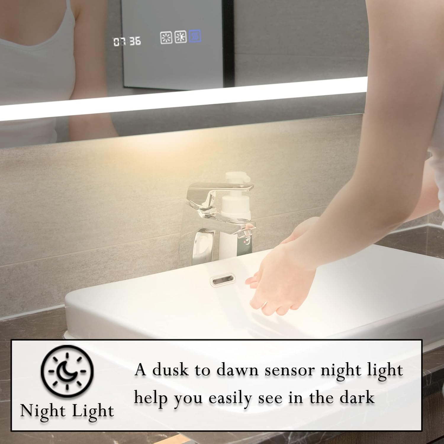 ExBrite Espejo de baño de 60 x 28 pulgadas con luz LED regulable para baño,...